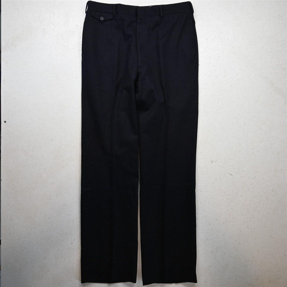 Vtg Bespoke 34x34 Navy Blue Striped Flannel Wool 80s 90s Dress Mens Pants